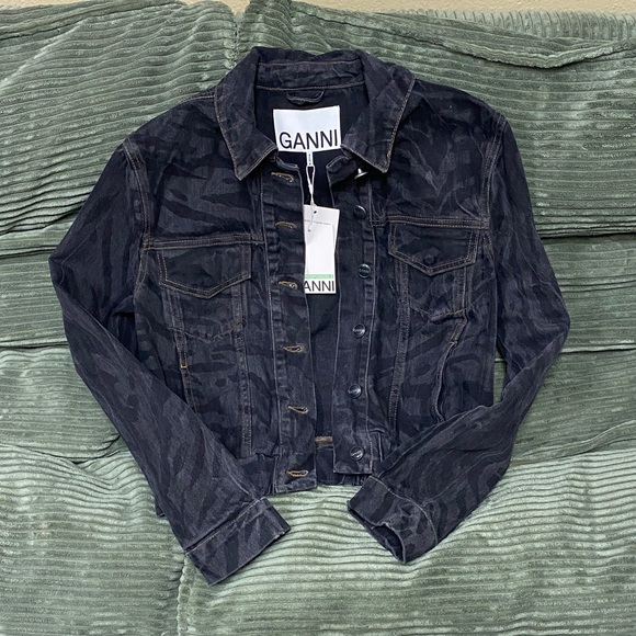 Ganni Black Camo Denim Trucker Jacket